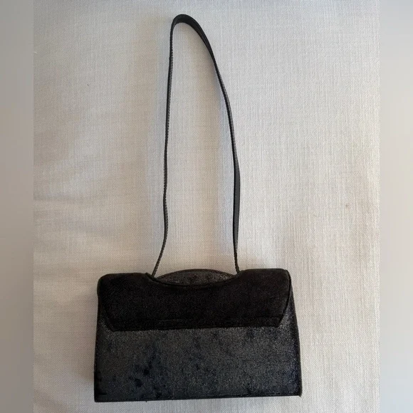 KRIZIA Vintage Y2K Black Gunmetal Shimmer Evening Clutch Made in Italy - Picture 8 of 16